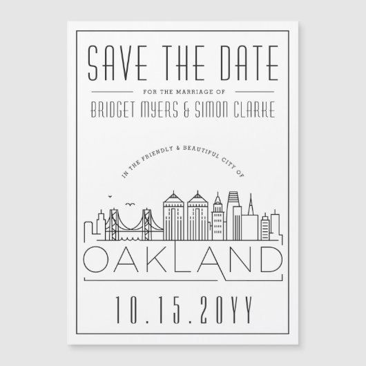 Oakland Bruiloft Gestileerde Silhouet Save the Dat Magnetische Uitnodiging (Voorkant)
