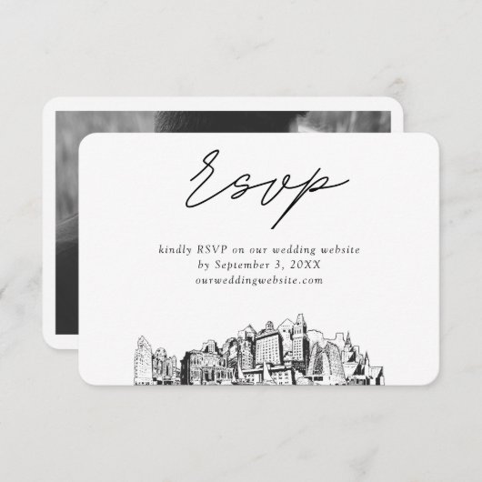 Oakland Bruiloft Minimalistische Schets RSVP Informatiekaartje (Voorkant / Achterkant)