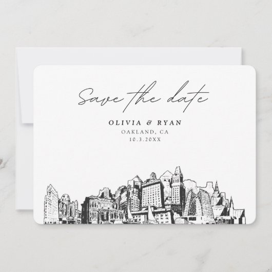 Oakland Bruiloft Modern Save the Date Kaart (Voorkant)
