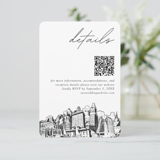 Oakland Bruiloft Moderne Details QR Code Informatiekaartje (Staand voorkant)