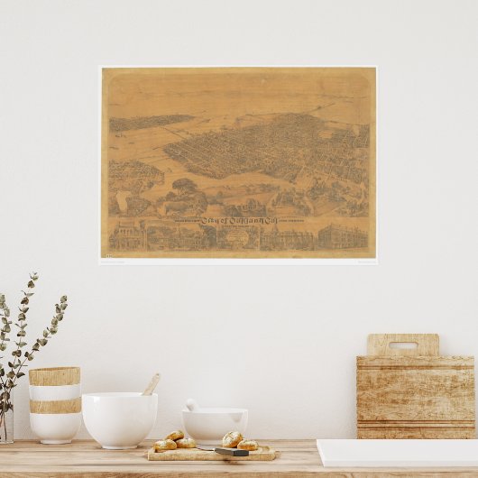 Oakland, CA. Panoramische kaart 1881 (1231A) Poster (Keuken)