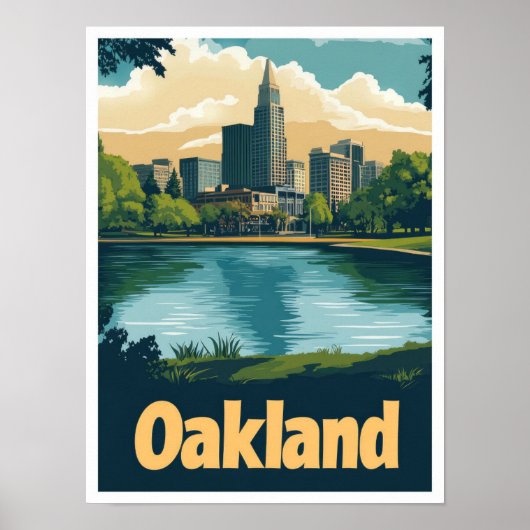 Oakland California Art Vintage Travel Illustratie Poster (Voorkant)