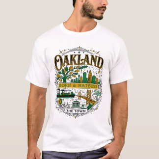 Oakland Geboren En Getogen Californië Stadssilhoue T-shirt
