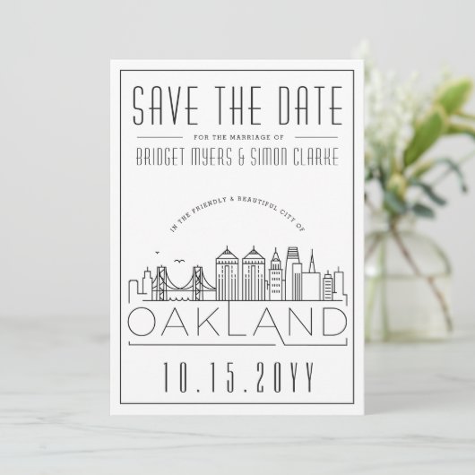 Oakland Huwelijk Stijlvolle Skyline Save the Date Kaart (Staand voorkant)