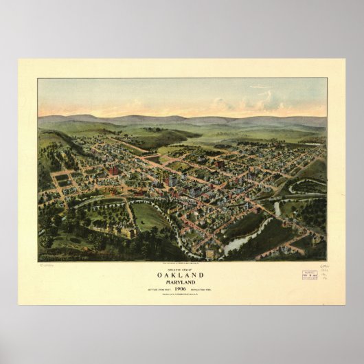 Oakland Maryland 1906 Antiek Panorama Poster (Voorkant)