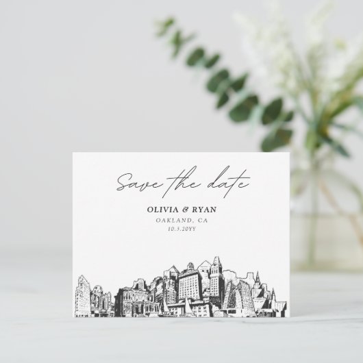 Oakland Save the Date Briefkaart Elegante bruiloft (Staand voorkant)