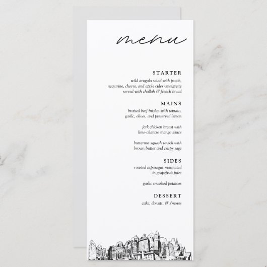 Oakland Skyline Modern Wedding Dinner Menu (Voorkant / Achterkant)