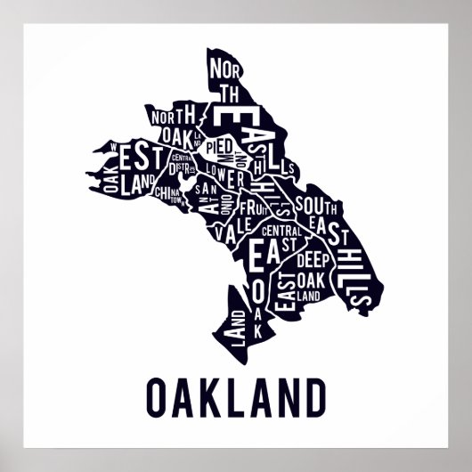 Oakland Typographic Map Poster (Voorkant)