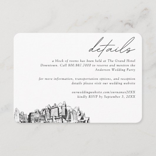 Oakland Wedding Hotel Kamer Blok Details Informatiekaartje (Voorkant)