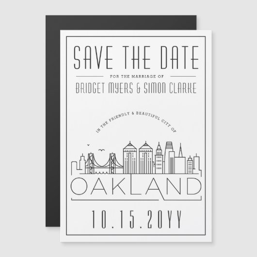 Oakland Wedding Stylized Skyline Save the Date Magnetische Uitnodiging (Voorkant / Achterkant)
