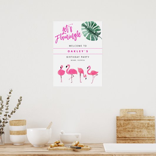 OAKLEY Flamingo Hot Pink Birthday Party Welkom Poster (Keuken)