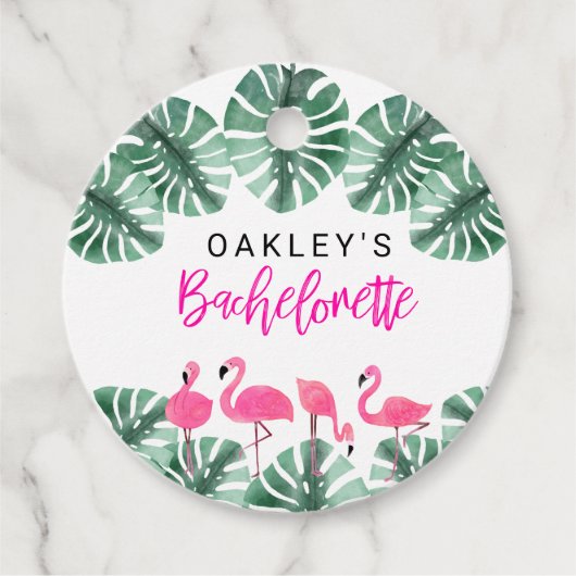 OAKLEY Hot Pink Tropical Flamingo Bachelorette Bedankjes Labels (Voorkant)