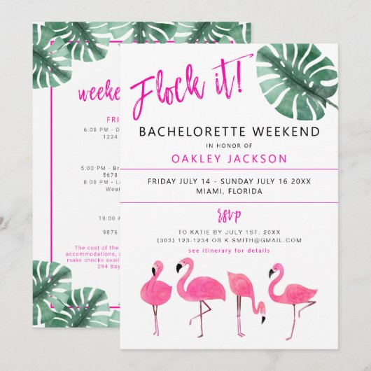 OAKLEY vecht het! Flamingo Tropical Bachelorette i Kaart (Voorkant / Achterkant)