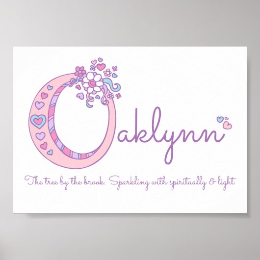 Oaklynn meisjesnaam die pastelbrief O betekent Poster (Voorkant)