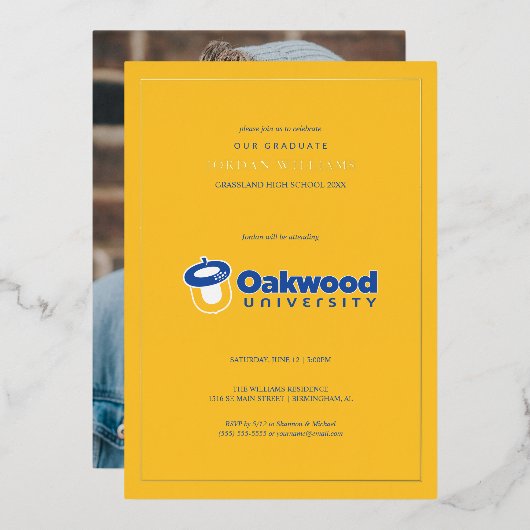 Oakwood University Afstuderen Folie Uitnodiging (Voorkant / Achterkant)