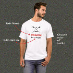 Oar inspirerende roeicoach aangepaste tekst t-shirt<br><div class="desc">Dit leuke T-shirt is klaar om te personaliseren met een naam of andere tekst in rood en zwart. Het ontwerp is voorzien van gekruiste riemen met de woorden 'OAR INSPIRING'. Daaronder staat het aanpasbare bijschrift "COACH, ik heb de leiding!". Dit zou een geweldig 'dank je' cadeau zijn voor een roeicoach....</div>