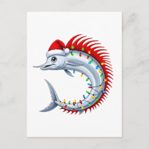 Oarfish Santa Hoed Lichtjes Grappige Diepzee Kerst Feestdagenkaart