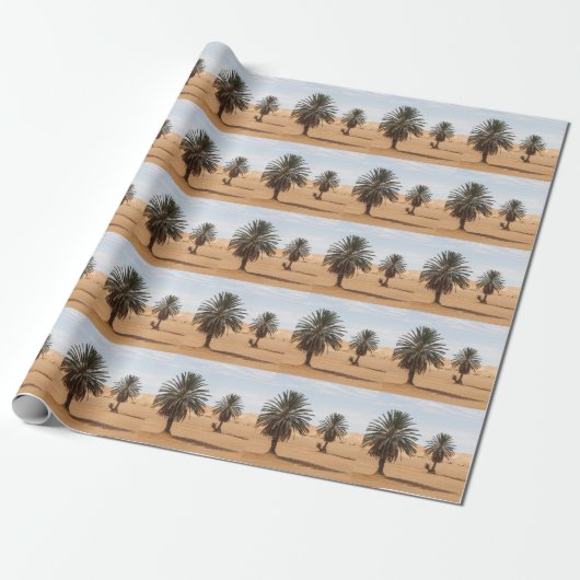 Oase van de woestijn: Sahara Palms Landschap. Cadeaupapier (Uitgerold)