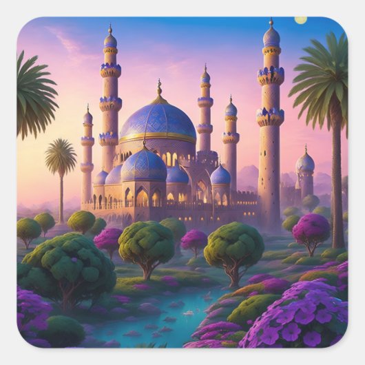 Oase van het kasteel van Minaret Vierkante Sticker (Voorkant)