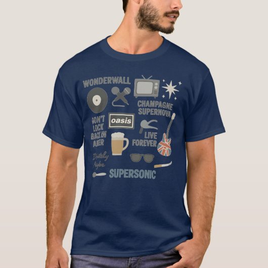 Oasis Band Icons T-shirt – Britpop Fan Design (Voorkant)