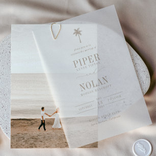 OASIS Beach Taupe Wedding Vellum Uitnodigingen