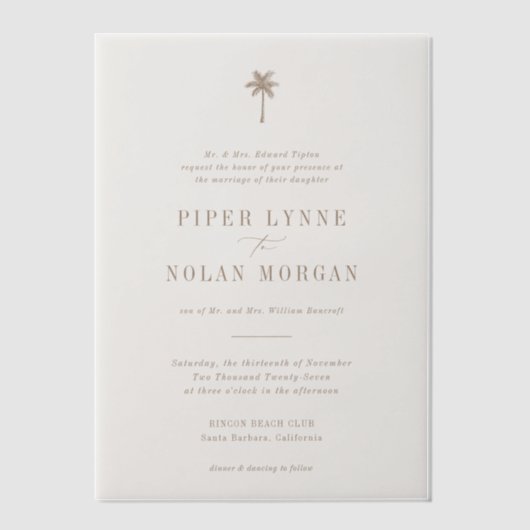 OASIS Beach Wedding  Vellum Uitnodigingen (Voorkant)