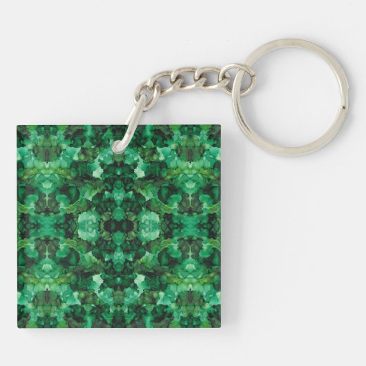 Oasis Groen Abstracte Alcohol Ink Kunst Sleutelhanger (Achterkant)