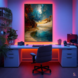 Oasis onder de sterren - Celestial Desert Landscap Poster