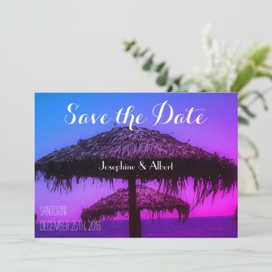 Oasis Santorini Beach Wedding Save the Date (Staand voorkant)