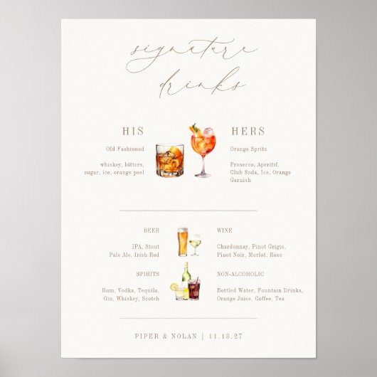 OASIS Taupe Signature Drinken Wedding Bar Sign Poster (Voorkant)