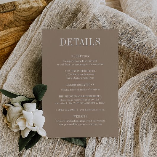 OASIS Taupe Wedding Details Kaart