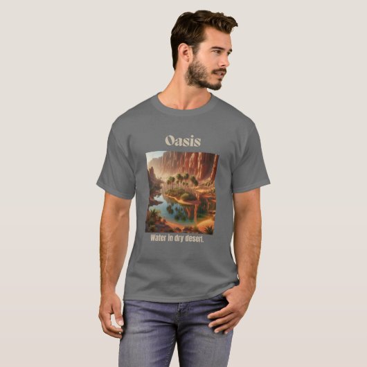 Oasis Water Desert Geography Donkergrijs T-shirt (Voorkant volledig)