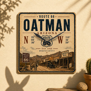 Oatman Arizona Route 66 Vintage Decoratie Vierkante Klok