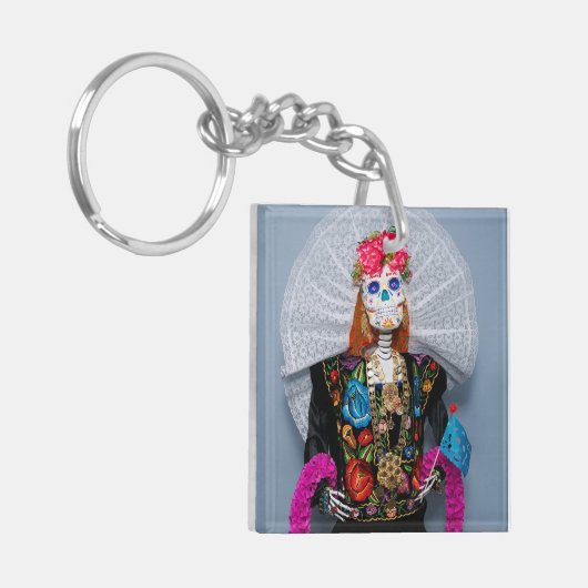 Oaxaca Calavera Catrina Tehuana Sleutelhanger (Voorkant Links)