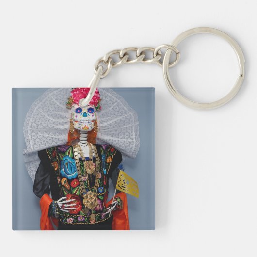 Oaxaca Calavera Catrina Tehuana Sleutelhanger (Achterkant)