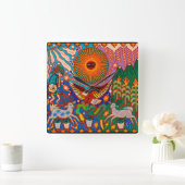 Oaxaca Mexico Mexican Tribal Art Boho Travel Vierkante Klok (Huis)