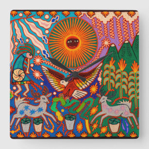 Oaxaca Mexico Mexican Tribal Art Boho Travel Vierkante Klok