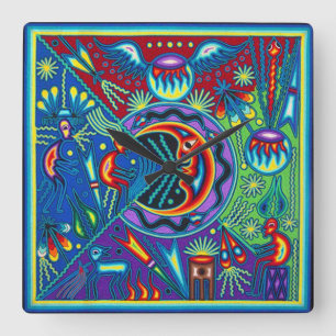 Oaxaca Mexico Mexican Tribal Art Boho Travel Vierkante Klok