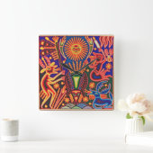 Oaxaca Mexico Mexican Tribal Art Boho Travel Vierkante Klok (Huis)