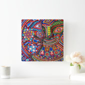 Oaxaca Mexico Mexican Tribal Art Boho Travel Vierkante Klok (Huis)