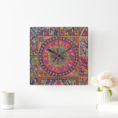 Oaxaca Mexico Mexican Tribal Art Boho Travel Vierkante Klok (Huis)