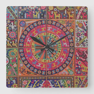 Oaxaca Mexico Mexican Tribal Art Boho Travel Vierkante Klok