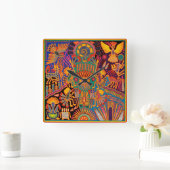 Oaxaca Mexico Mexican Tribal Art Boho Travel Vierkante Klok (Huis)