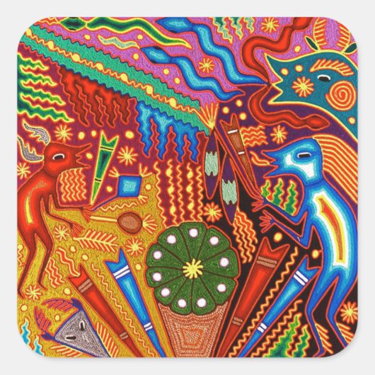 Oaxaca Mexico Mexican Tribal Art Boho Travel Vierkante Sticker (Voorkant)