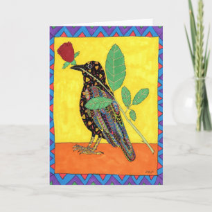 Oaxacan Crow met Red Rose Kaart