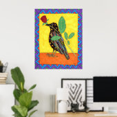 Oaxacan Crow met Red Rose Poster (Thuiskantoor)