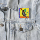 Oaxacan Crow met Red Rose Vierkante Button 5,1 Cm (In situ)