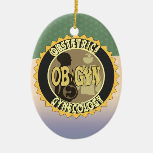 OB/GYN BADGE VROUW DOCTOR LOGO KERAMISCH ORNAMENT