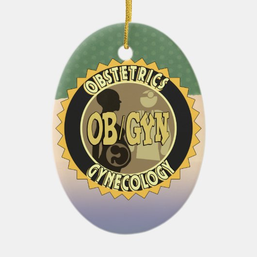OB/GYN BADGE VROUW DOCTOR LOGO KERAMISCH ORNAMENT (Voorkant)