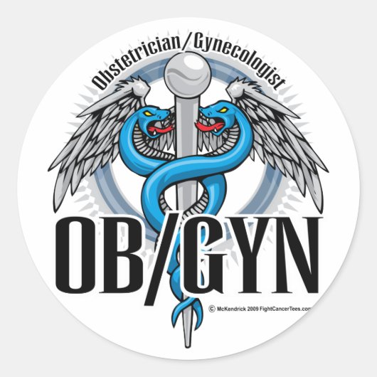 OB/GYN Blauwe Caduceus Ronde Sticker (Voorkant)